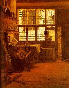 BOURSSE, Esaias, Interior with a Woman at a Spinning Wheel fdgd